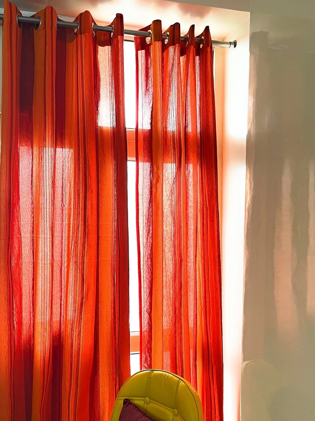 

RANGBHAR Orange & Red 2 Pieces Striped Pure Cotton Sheer Window Curtains