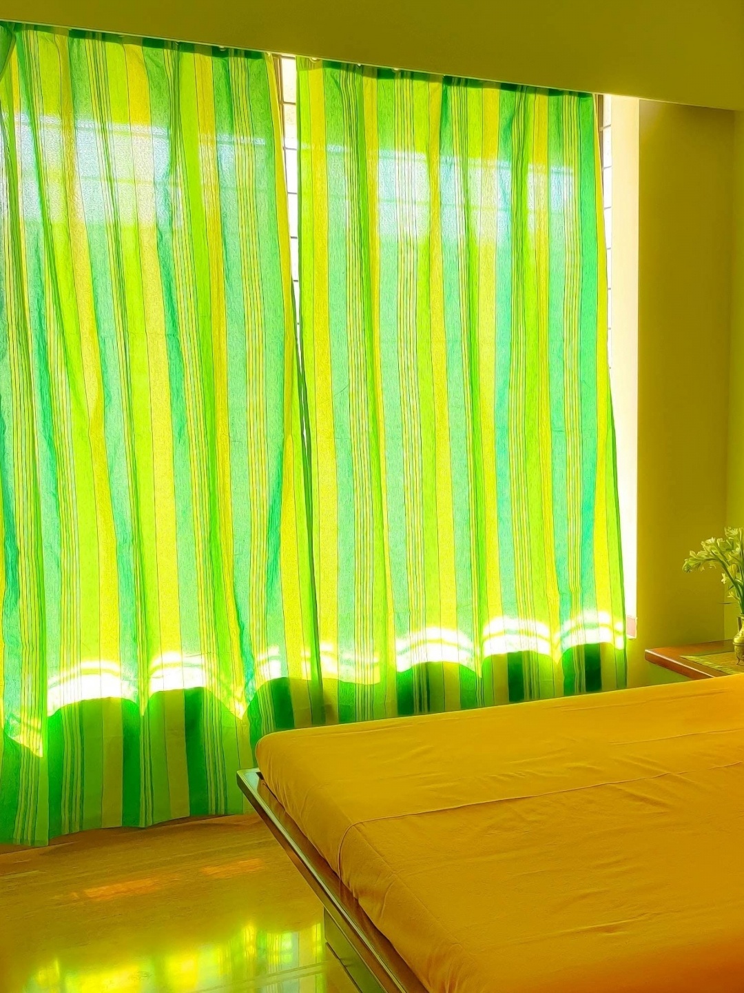 

RANGBHAR Green & Yellow 2 Pieces Striped Pure Cotton Sheer Door Curtains