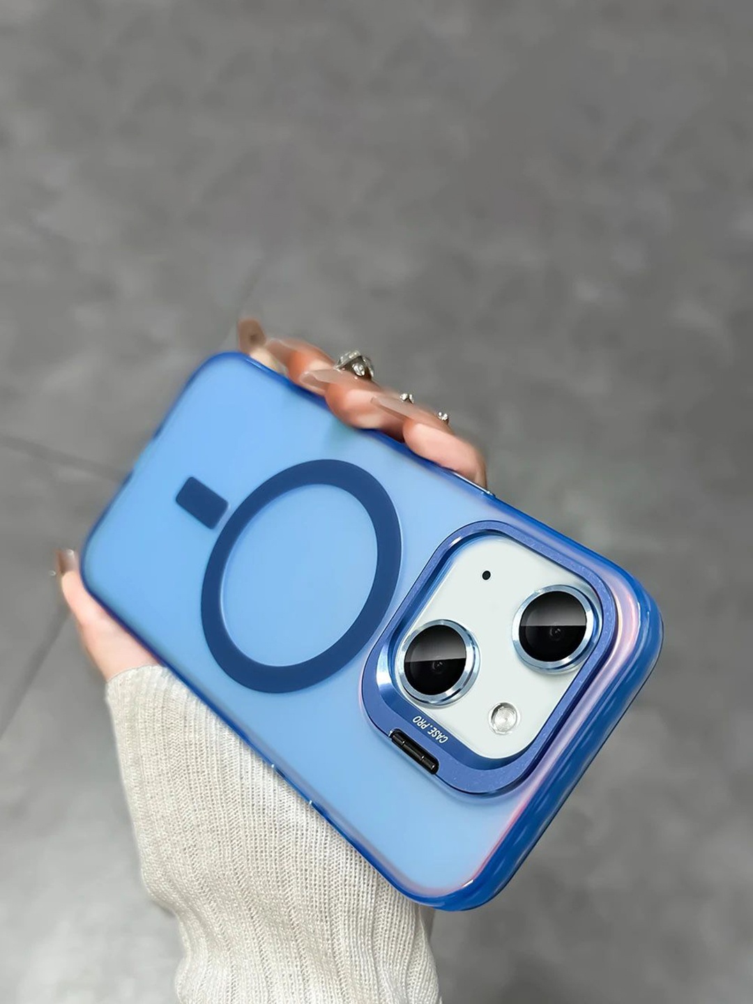 

Luxury Kase Solid Printed iPhone 13 Back Case, Blue
