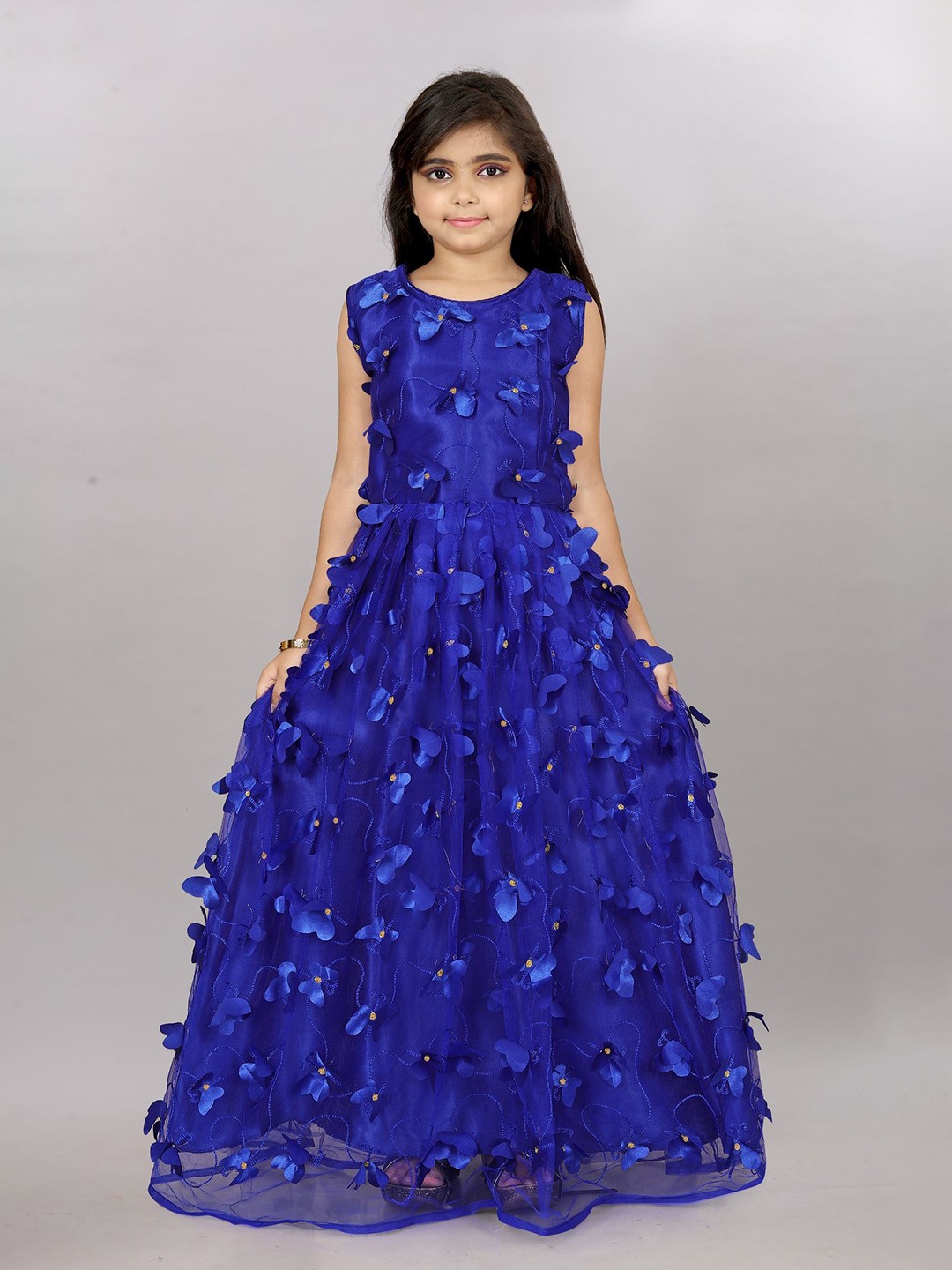 

Aika Girls Floral Embroidered Fit and Flare Dress, Blue