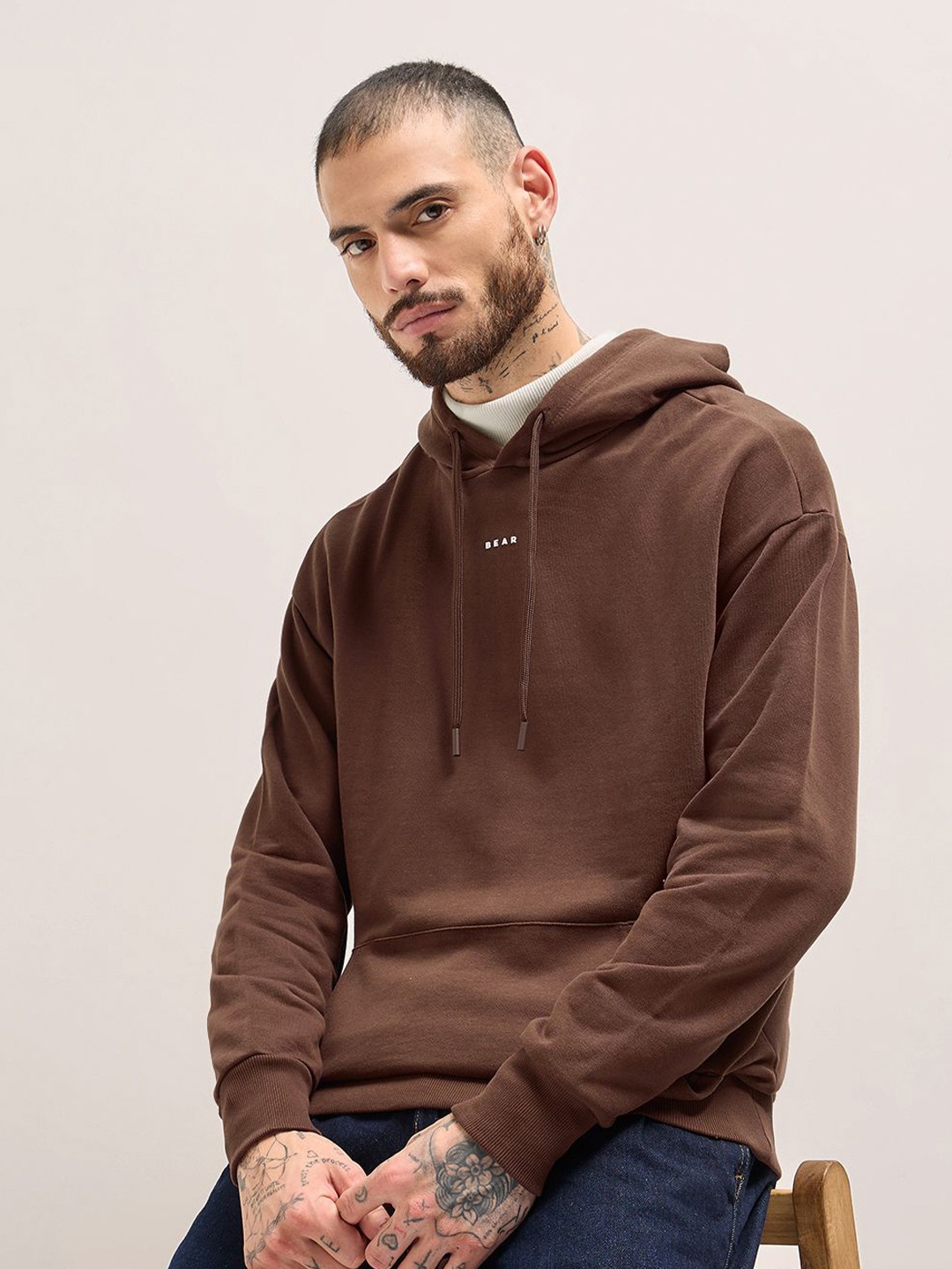 

THE BEAR HOUSE Men Hooded Pullover Cotton Sweatshirt, Brown