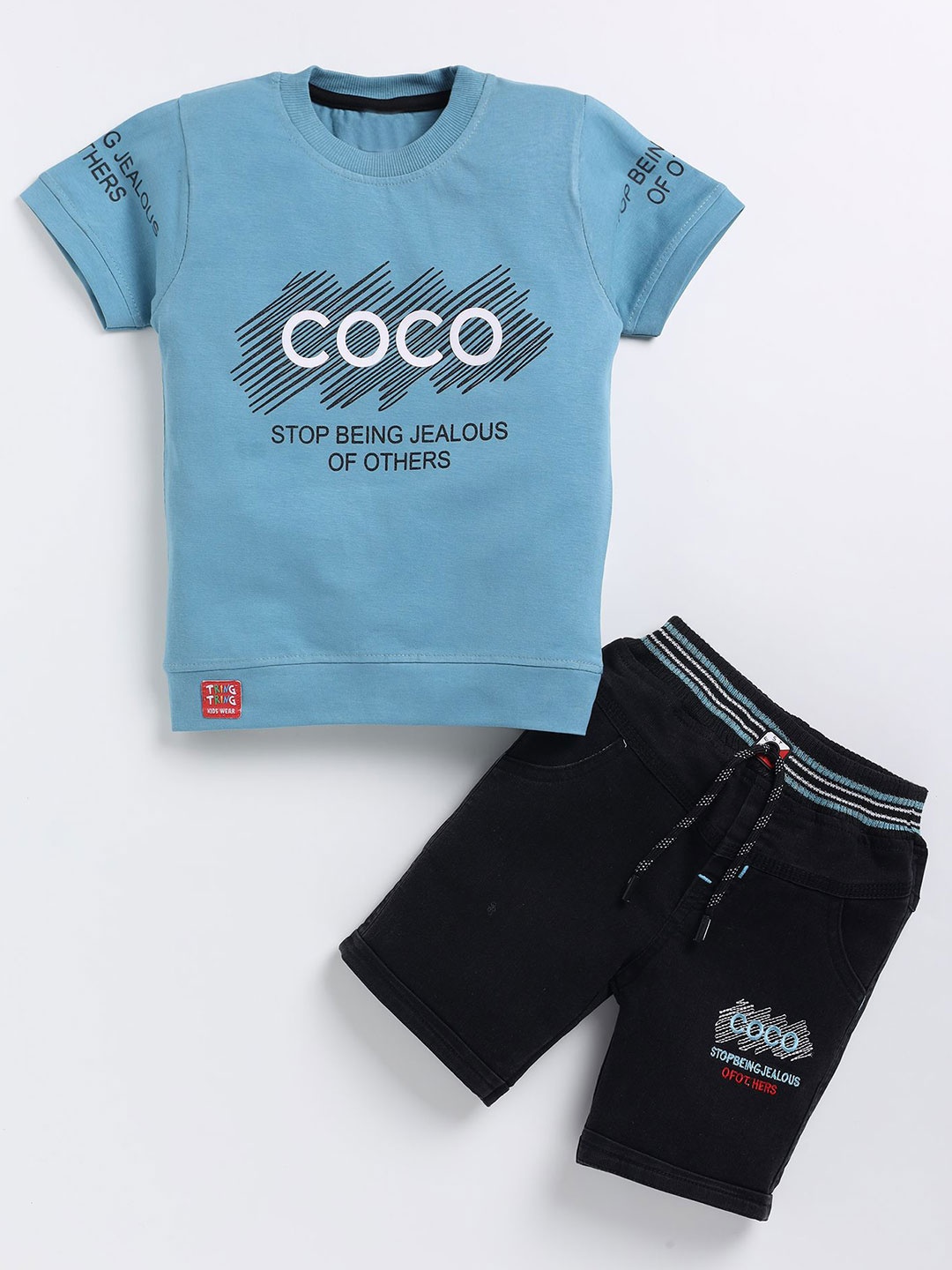 

ZADMUS Boys Printed Short Sleeves T-shirt With Denim Shorts, Blue