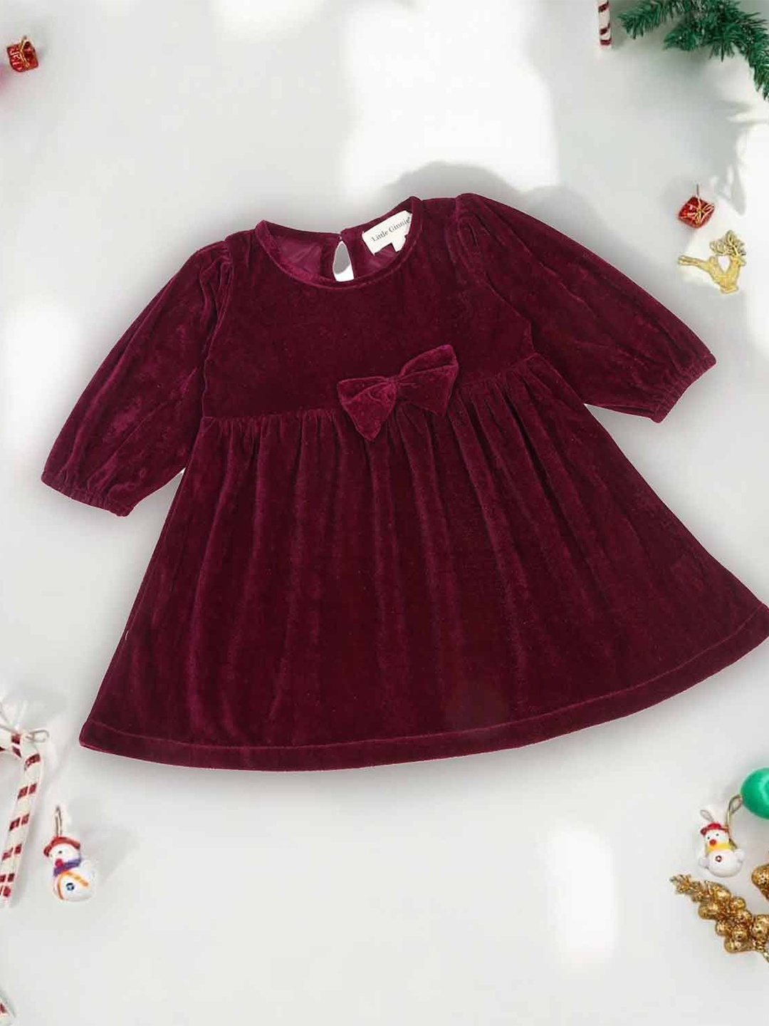 

LITTLE GINNIE Girls Velvet Fit & Flare Dress, Purple