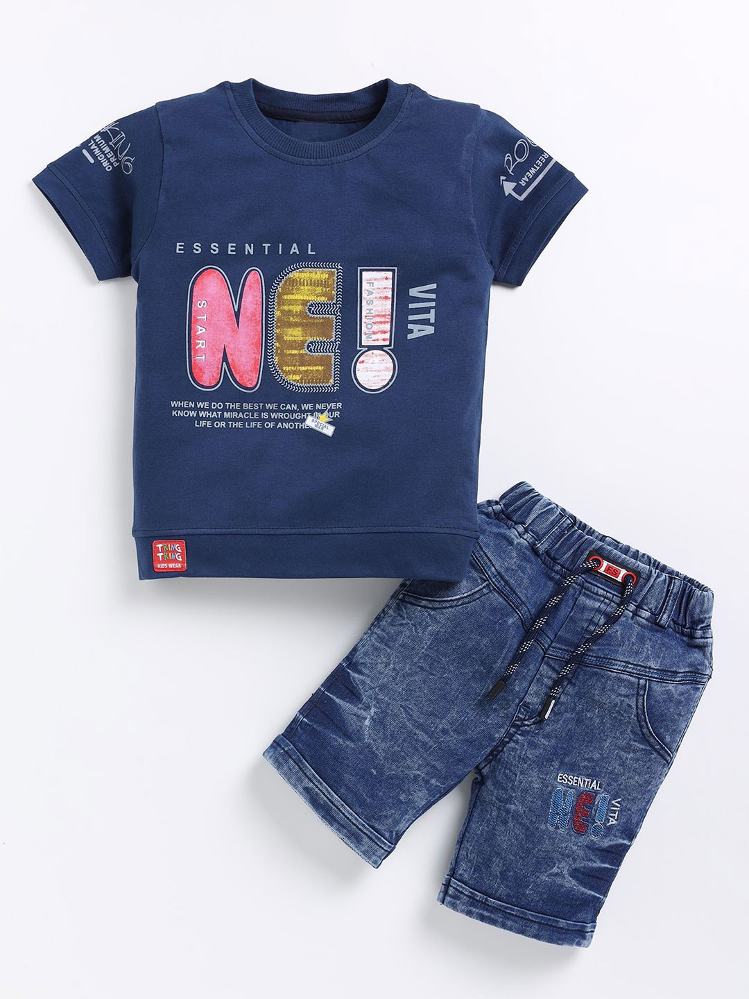 

ZADMUS Boys Printed Short Sleeves T-shirt With Denim Shorts, Blue
