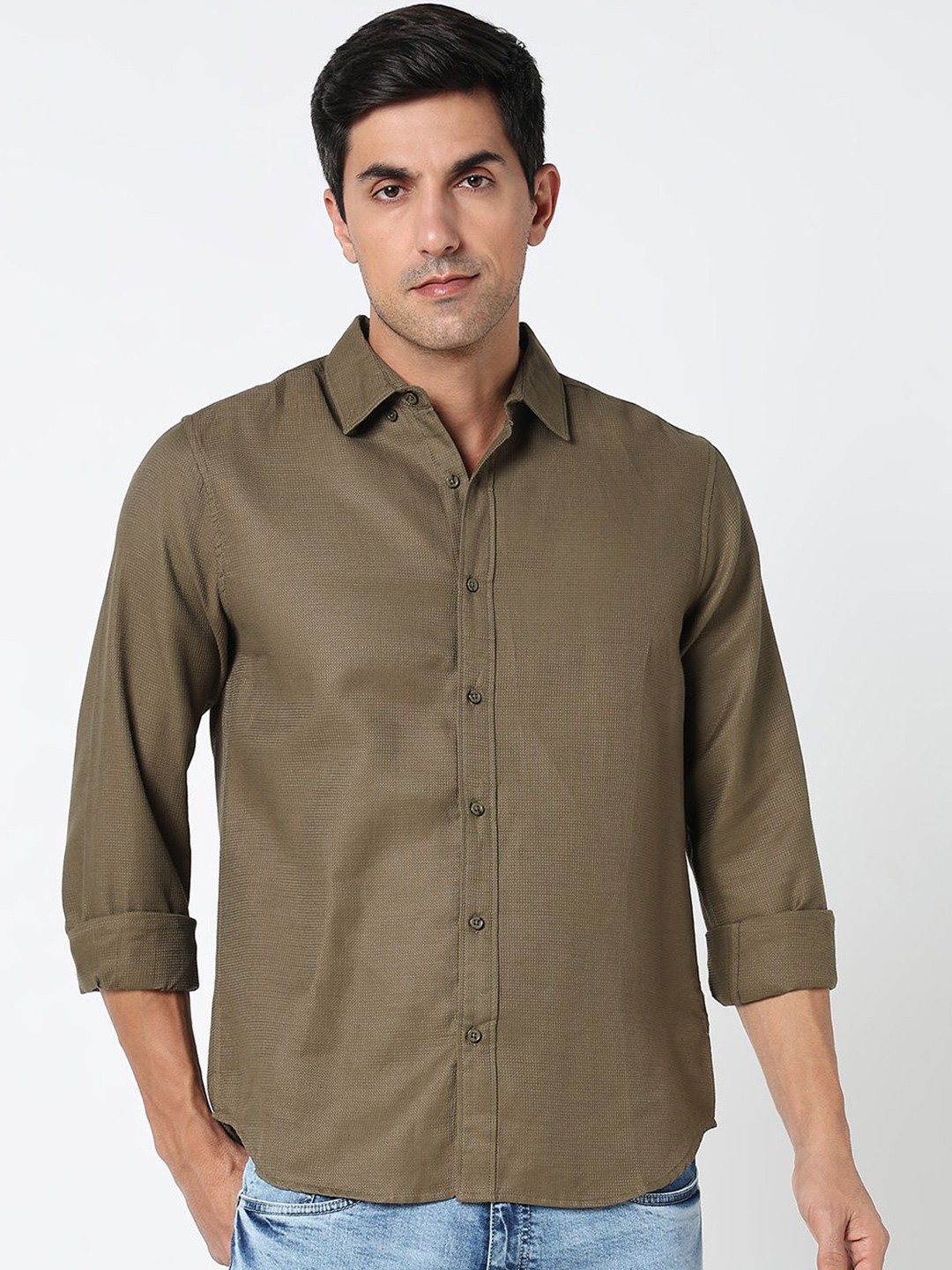 

R&B Men Opaque Casual Shirt, Olive