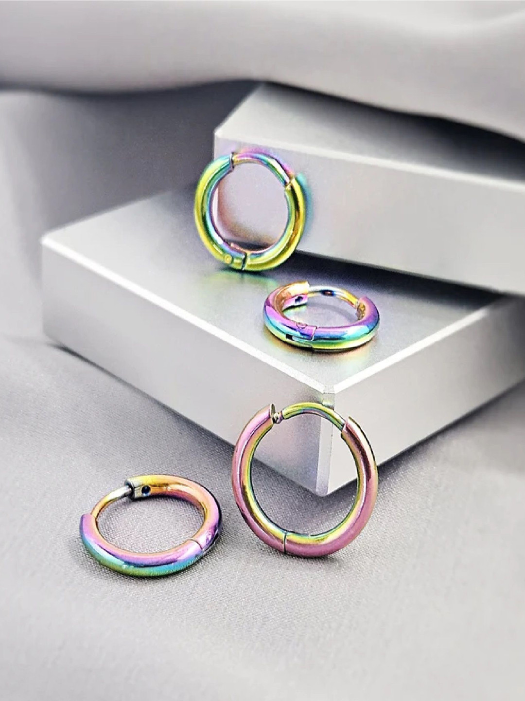 

RUHI COLLECTION Unisex Stainless Steel Circular Hoop Earrings, Purple