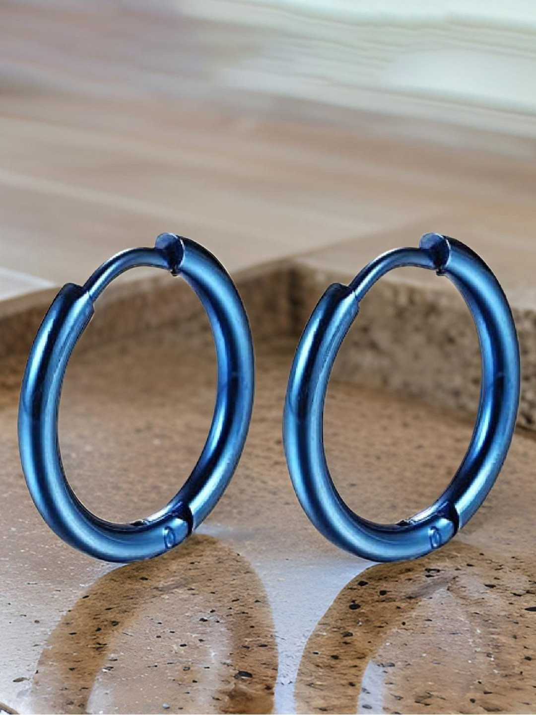 

RUHI COLLECTION Unisex Stainless Steel Circular Hoop Earrings, Blue