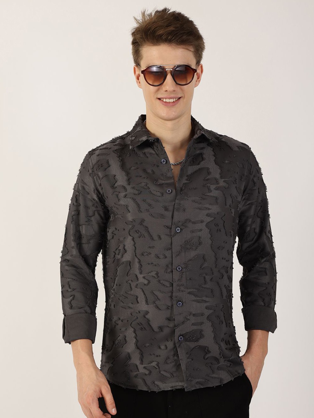 

Thomas Scott Men Premium Slim Fit Opaque Casual Shirt, Grey