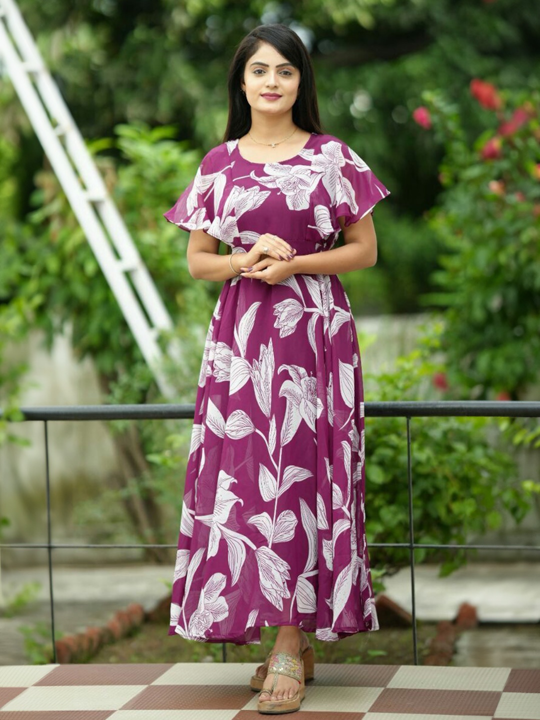 BAESD Women Floral Printed Maxi Dress, Purple