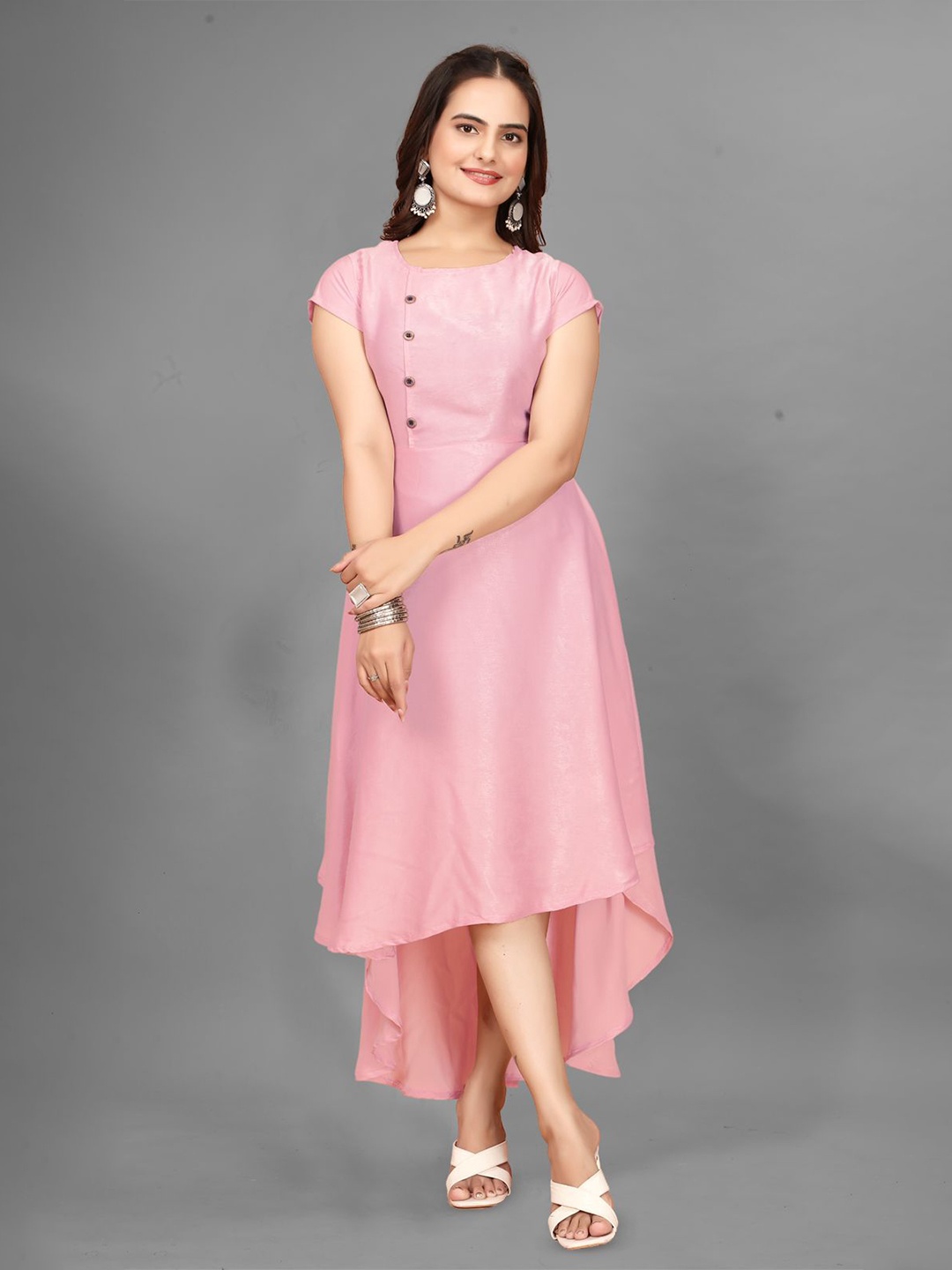 

BAESD Women A-Line High-Low Midi Dress, Pink
