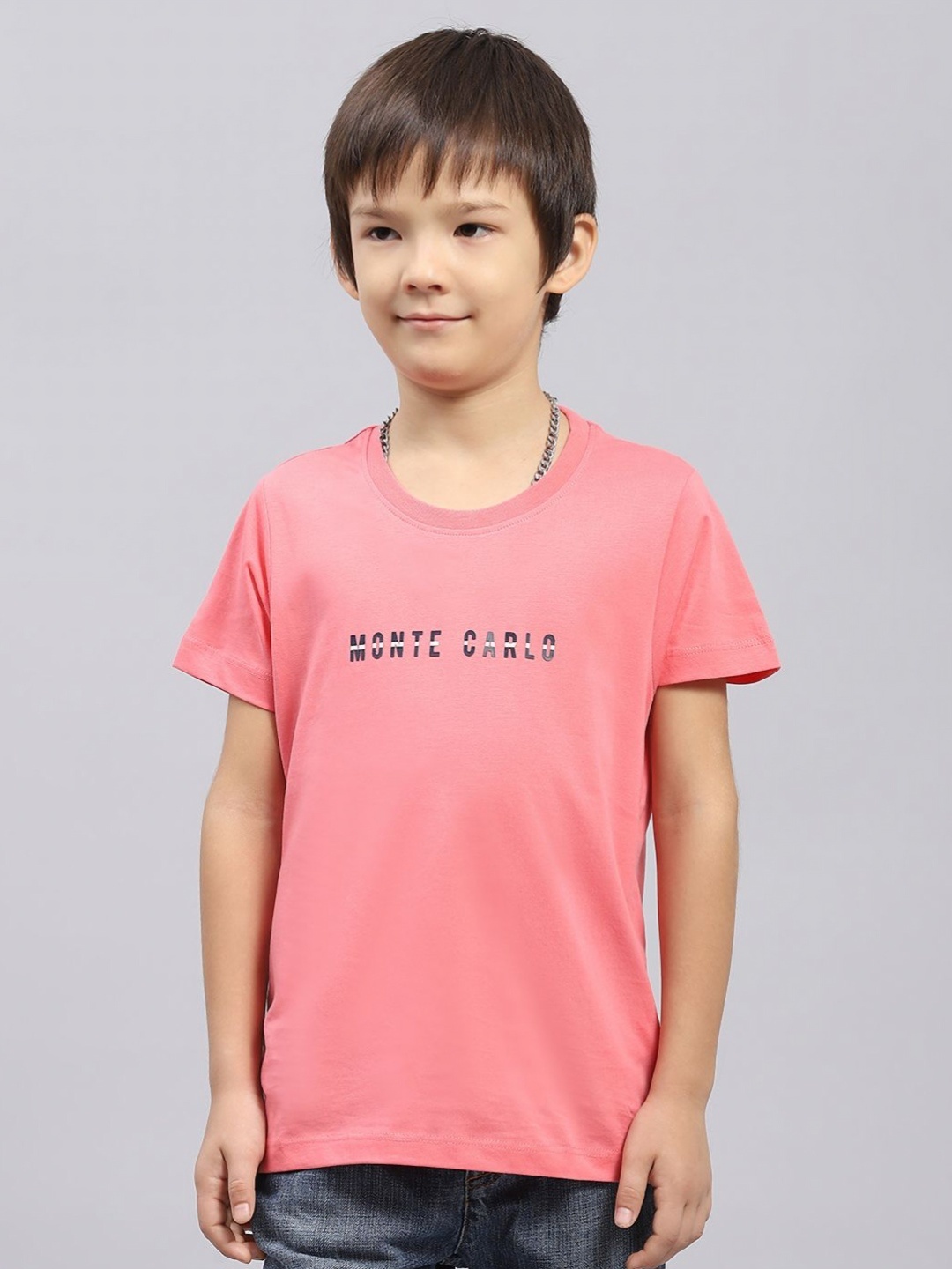 

Monte Carlo Boys Typography Printed Round Neck Cotton T-shirt, Pink
