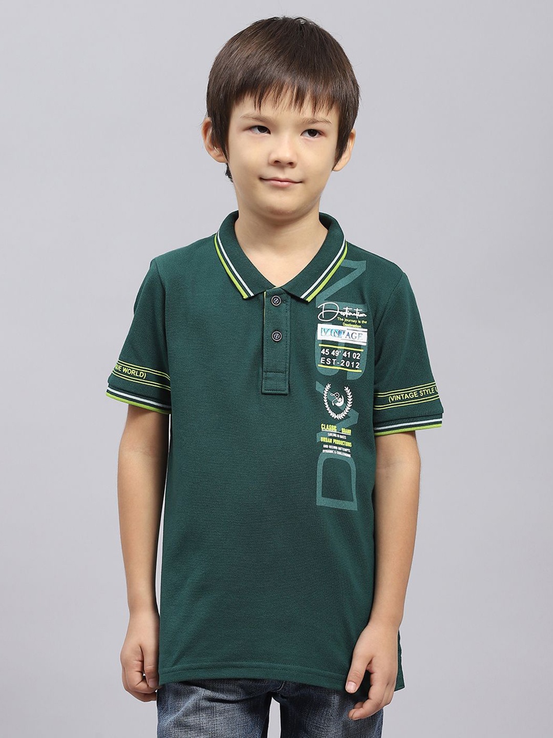 

Monte Carlo Boys Graphic Printed Polo Collar Cotton T-shirt, Teal