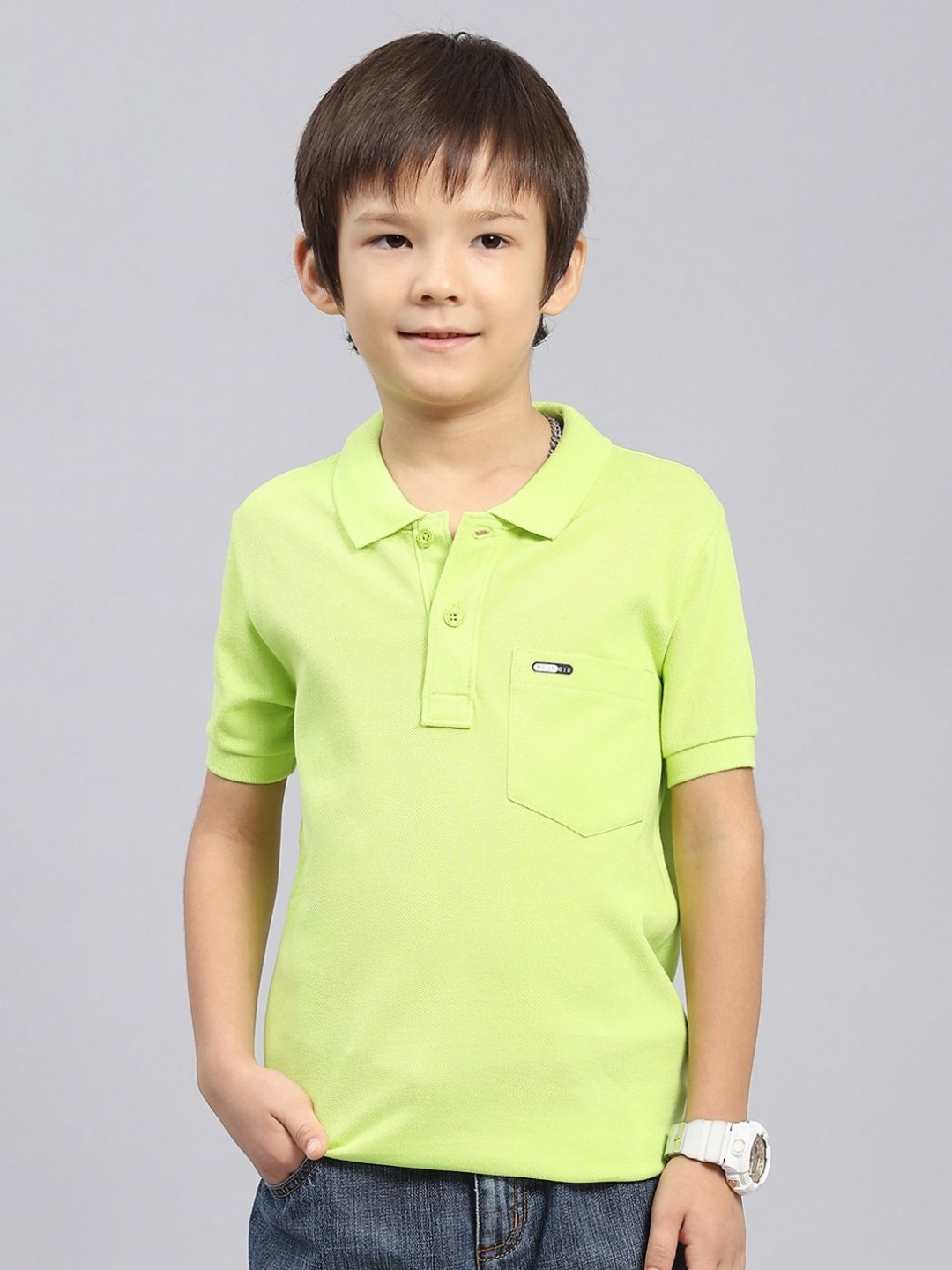 

Monte Carlo Boys Solid Polo Collar Cotton T-shirt, Lime green