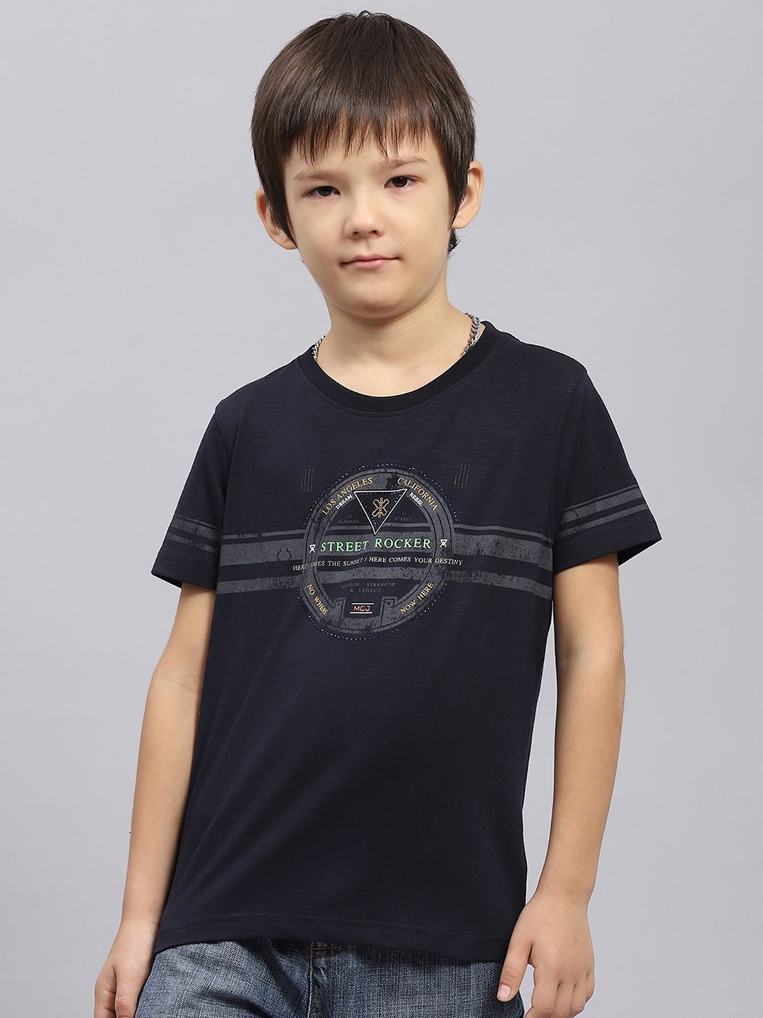 

Monte Carlo Boys Typography Printed Round Neck Cotton T-shirt, Navy blue