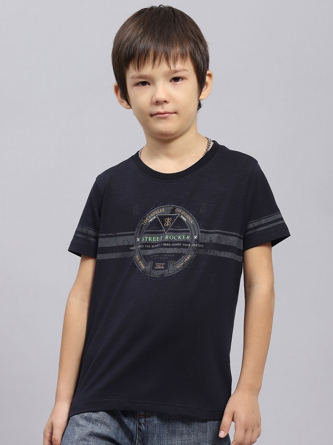 

Monte Carlo Boys Typography Printed Round Neck Cotton T-shirt, Navy blue