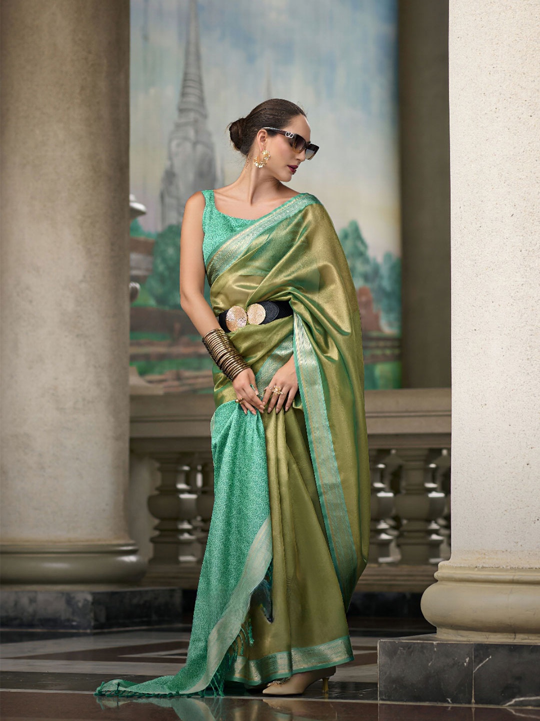 

NK Textiles Woven Design Dharmavaram Saree, Green