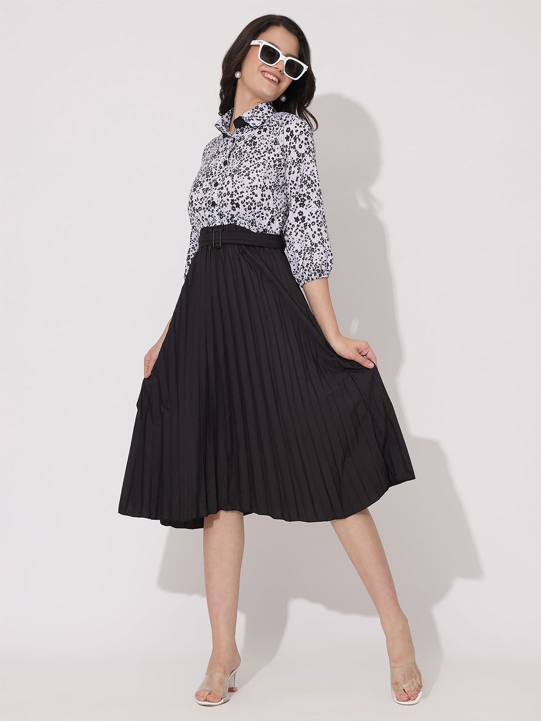 

Femvy Women Shirt Collar Fit & Flare Dress, Black