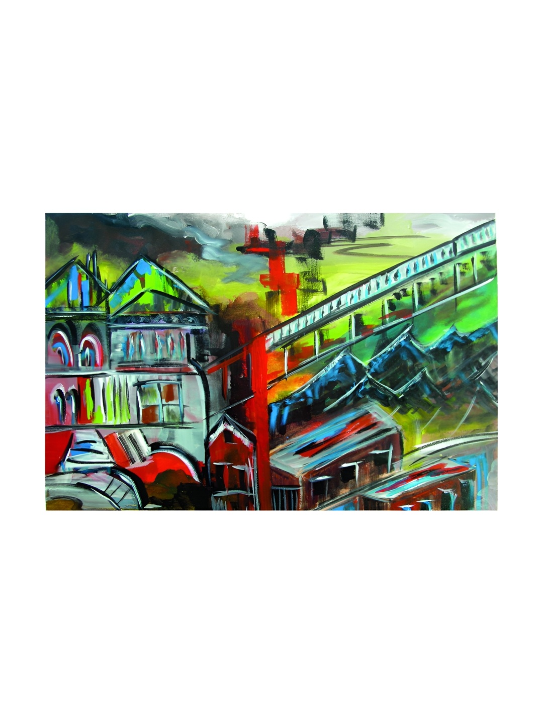 

Inephos Blue & Green City Canvas Painting Unframed Wall Art