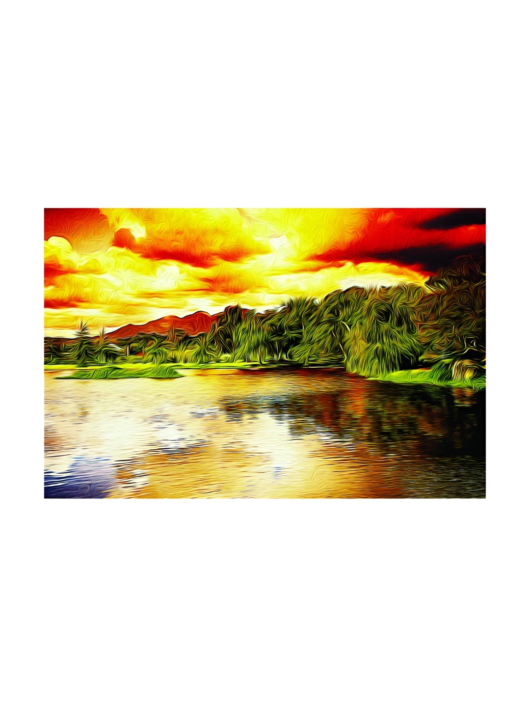 

Inephos Yellow & Green Canvas Lake Painting Unframed Wall Arts