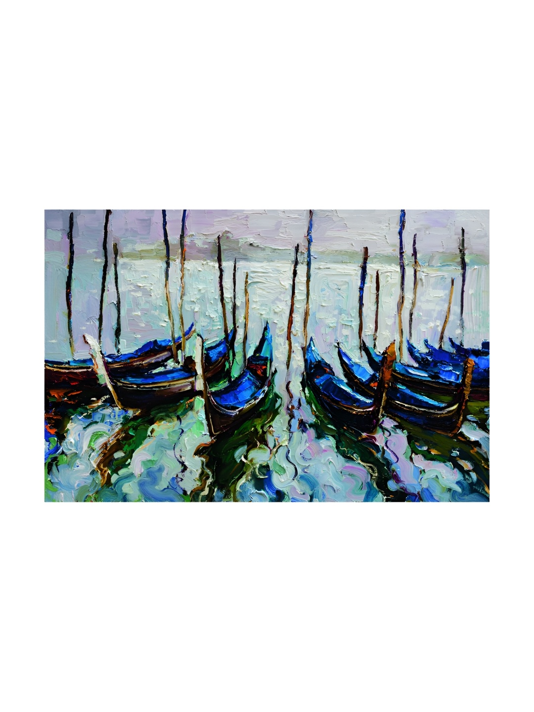 

Inephos Blue & White Boats In Lakes Canvas Painting Unframed Wall Art