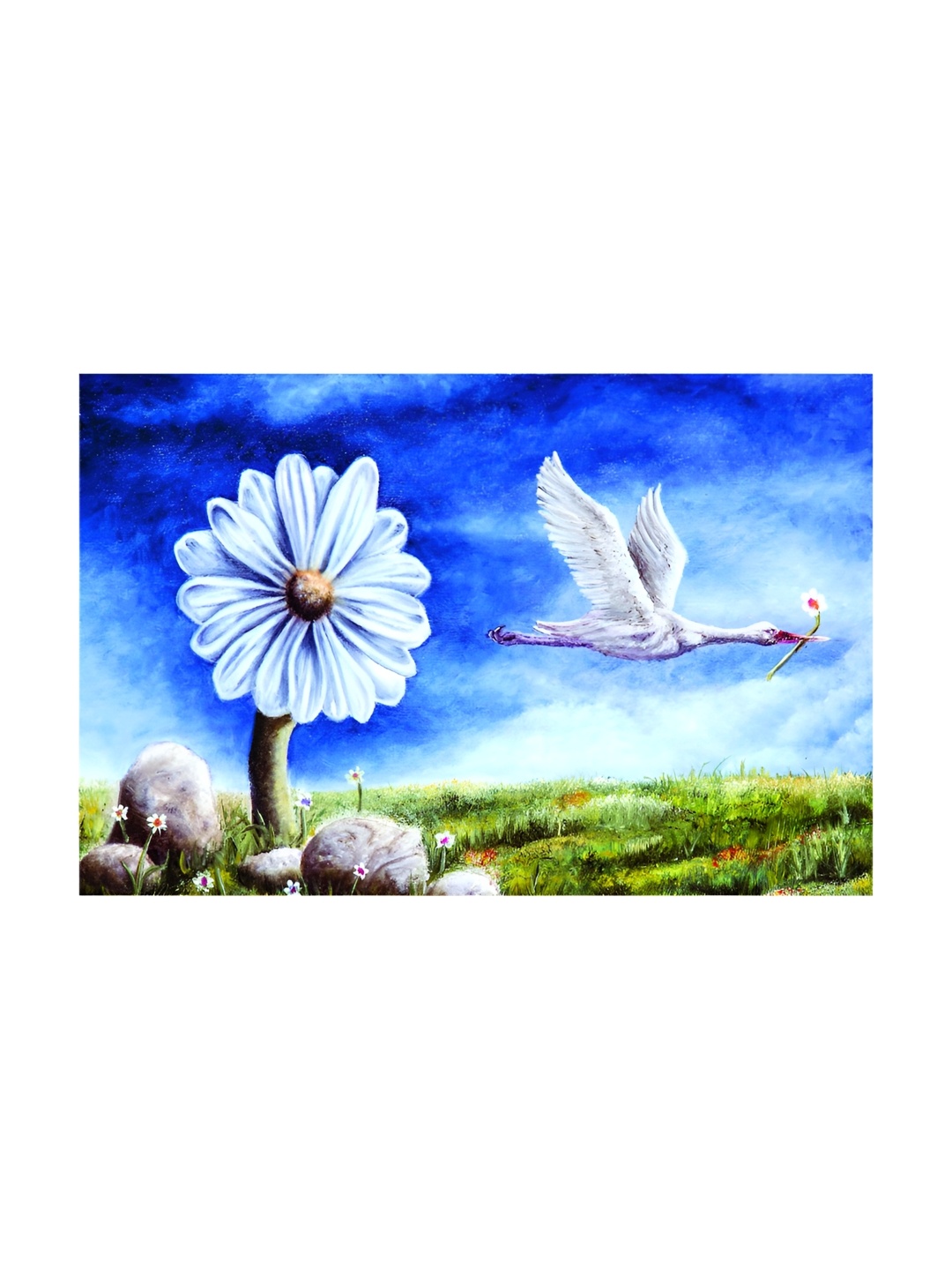 

Inephos Blue & White Canvas Flower & Bird Illustration Painting Unframed Wall Art