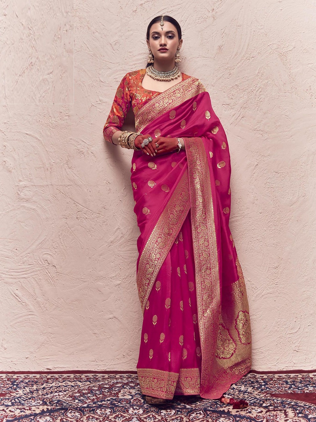 

MAHALASA Woven Design Zari Pure Silk Banarasi Saree, Pink