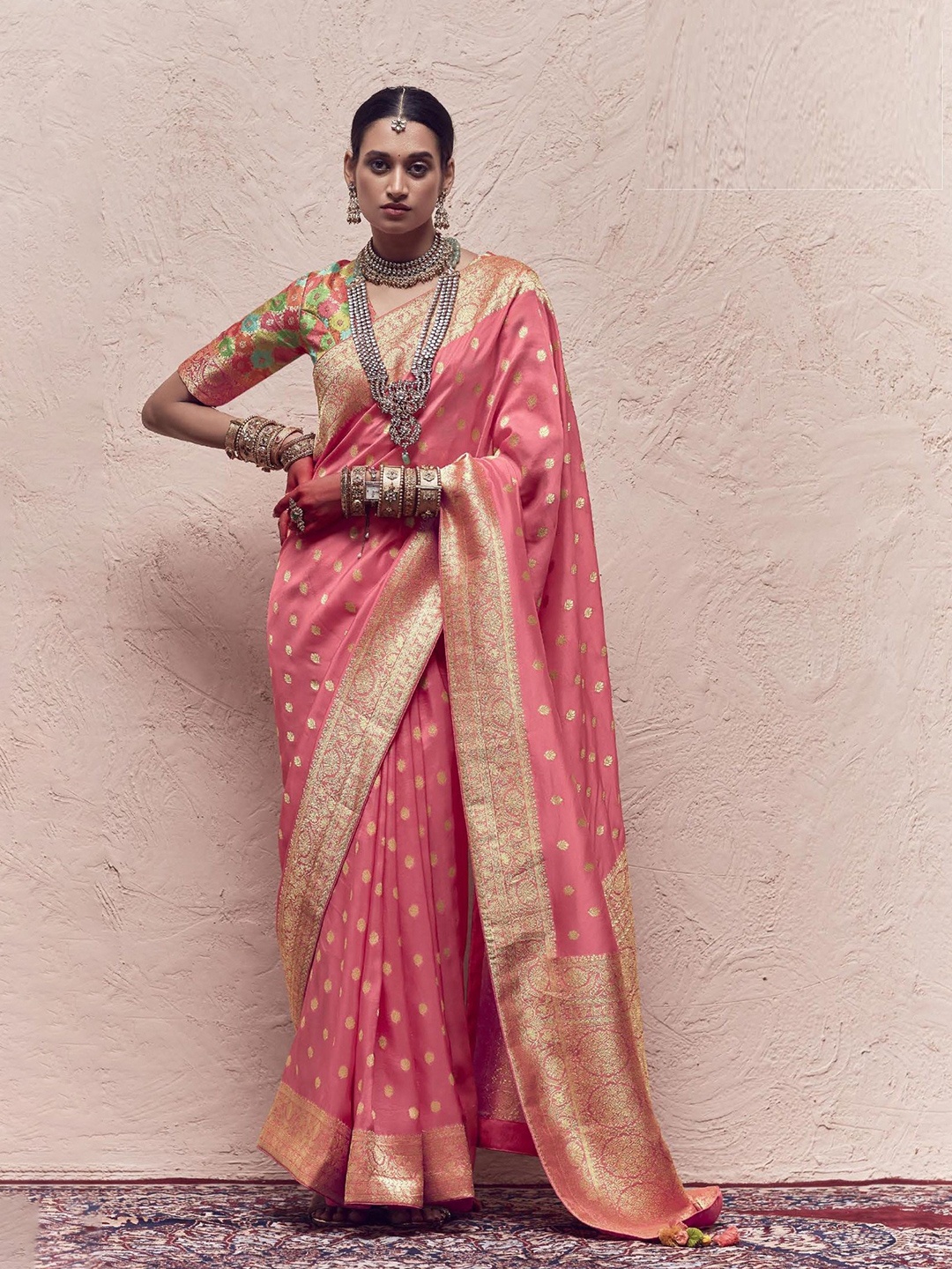 

MAHALASA Woven Design Zari Pure Silk Banarasi Saree, Peach