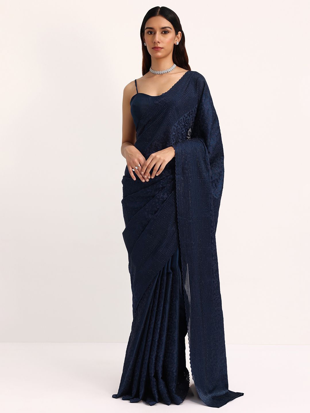 

KALKI Fashion Floral Embroidered Tissue Saree, Blue