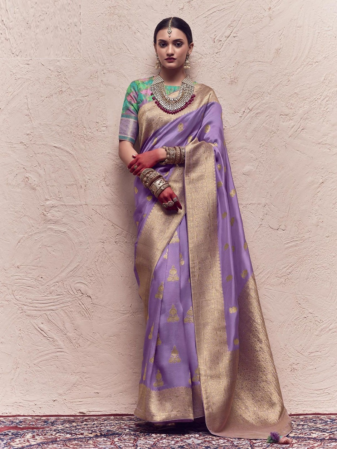 

MAHALASA Woven Design Zari Pure Silk Banarasi Saree, Lavender