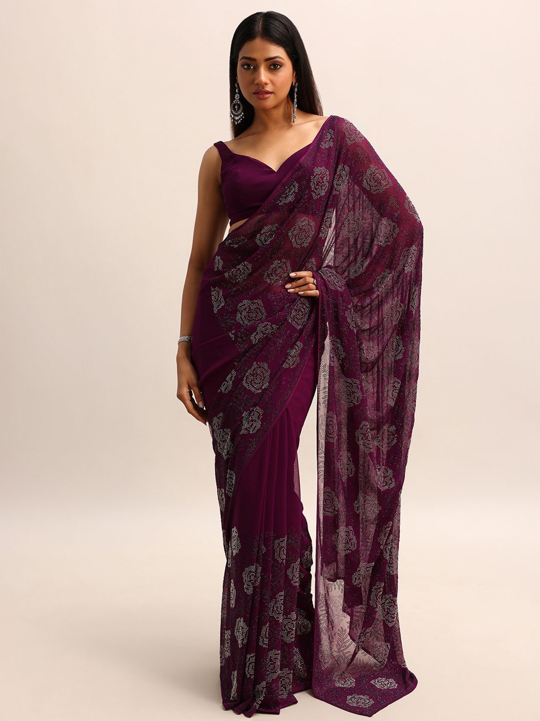

KALKI Fashion Embellished Beads and Stones Saree, Burgundy