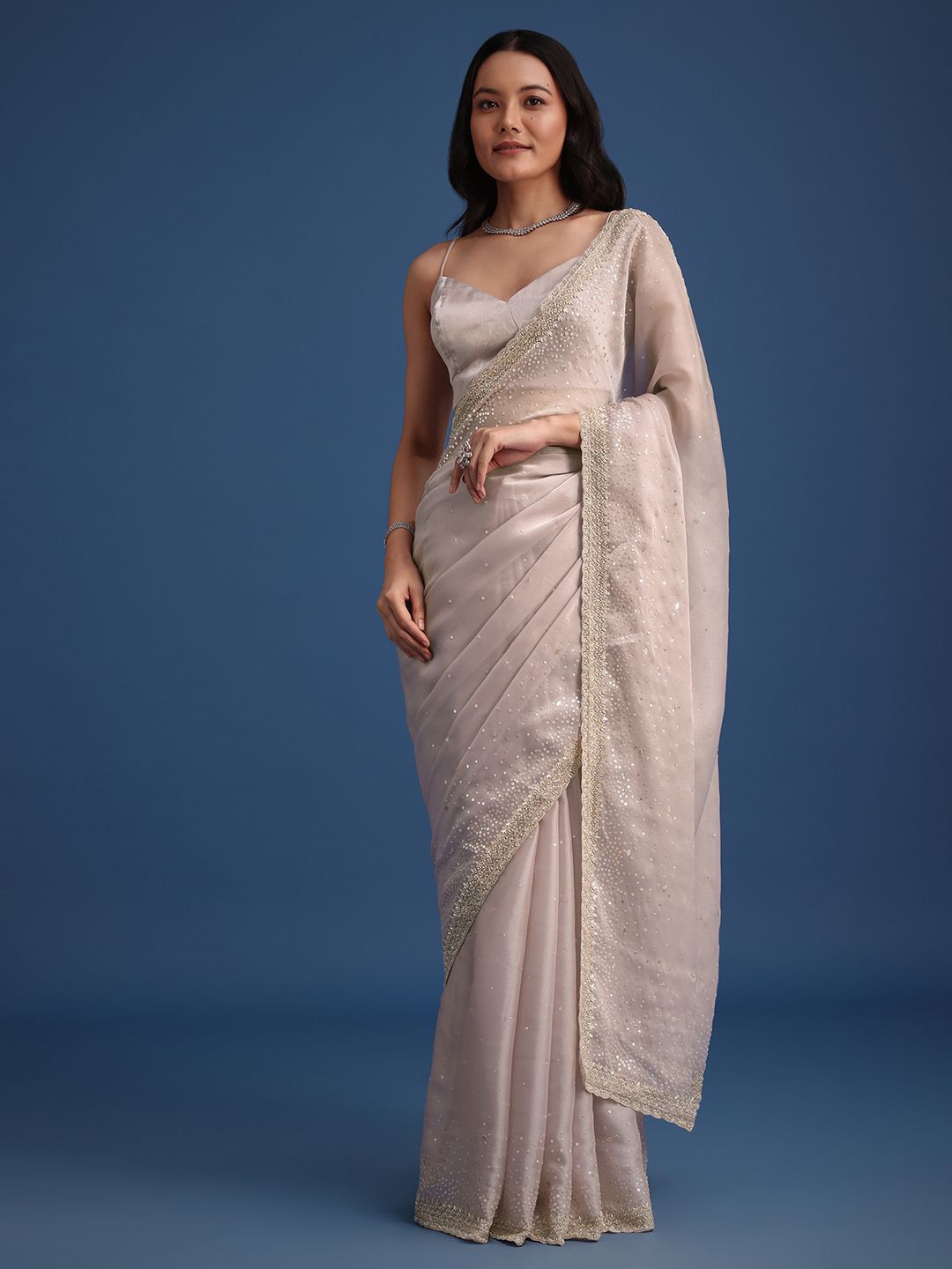 

KALKI Fashion Embellished Beads and Stones Tissue Saree, Grey