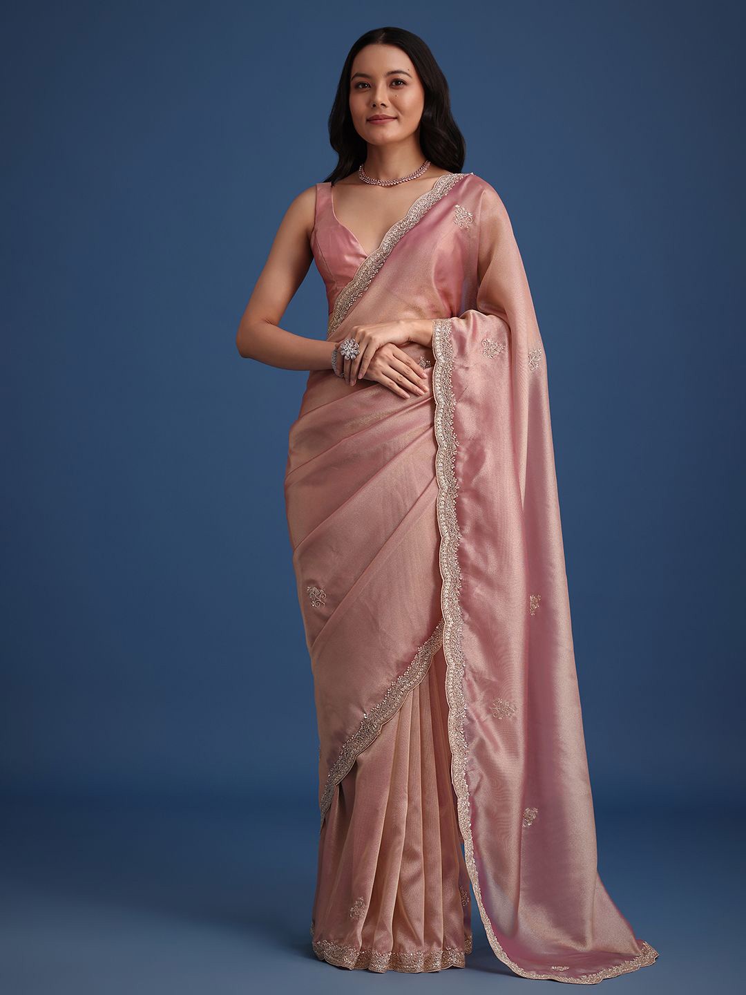 

KALKI Fashion Ethnic Motifs Embellished Beads and Stones Tissue Saree, Pink