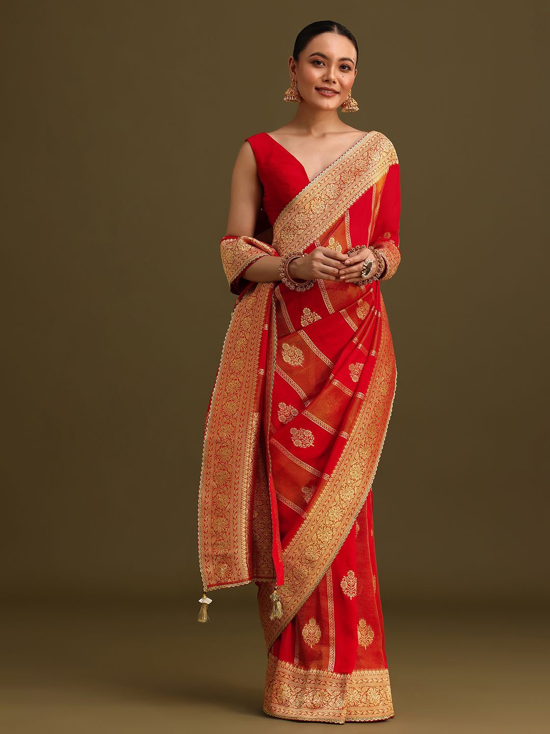 

KALKI Fashion Ethnic Motifs Zari Saree, Red