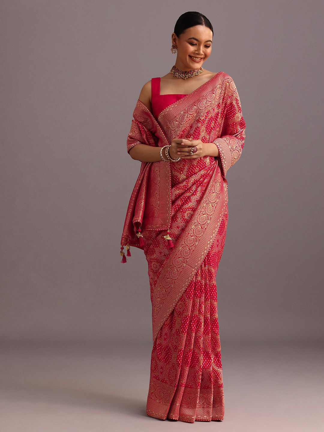 

KALKI Fashion Woven Design Saree With Gotta Patti Border, Pink