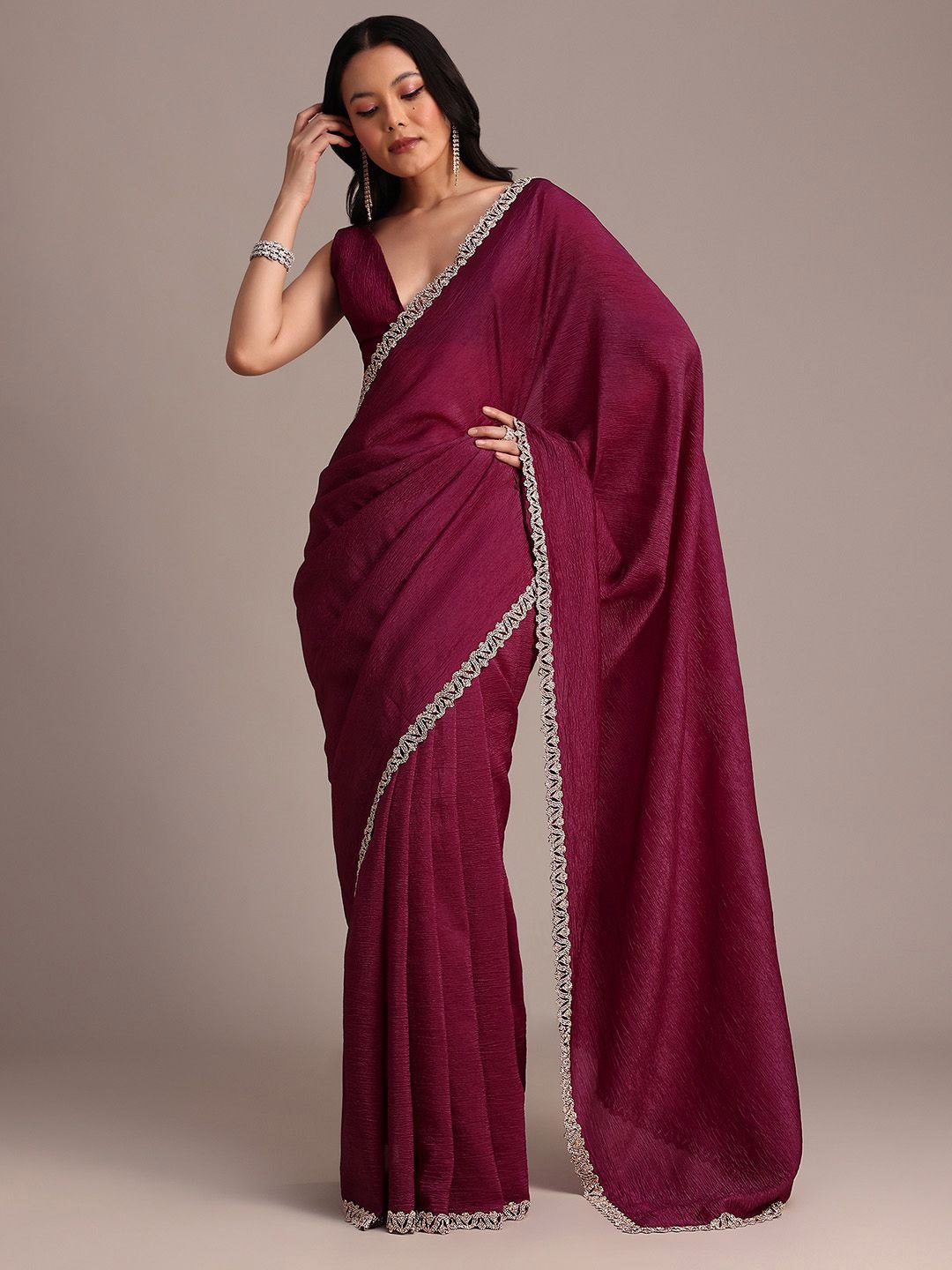 

KALKI Fashion Embellished Beads and Stones Tissue Saree, Burgundy