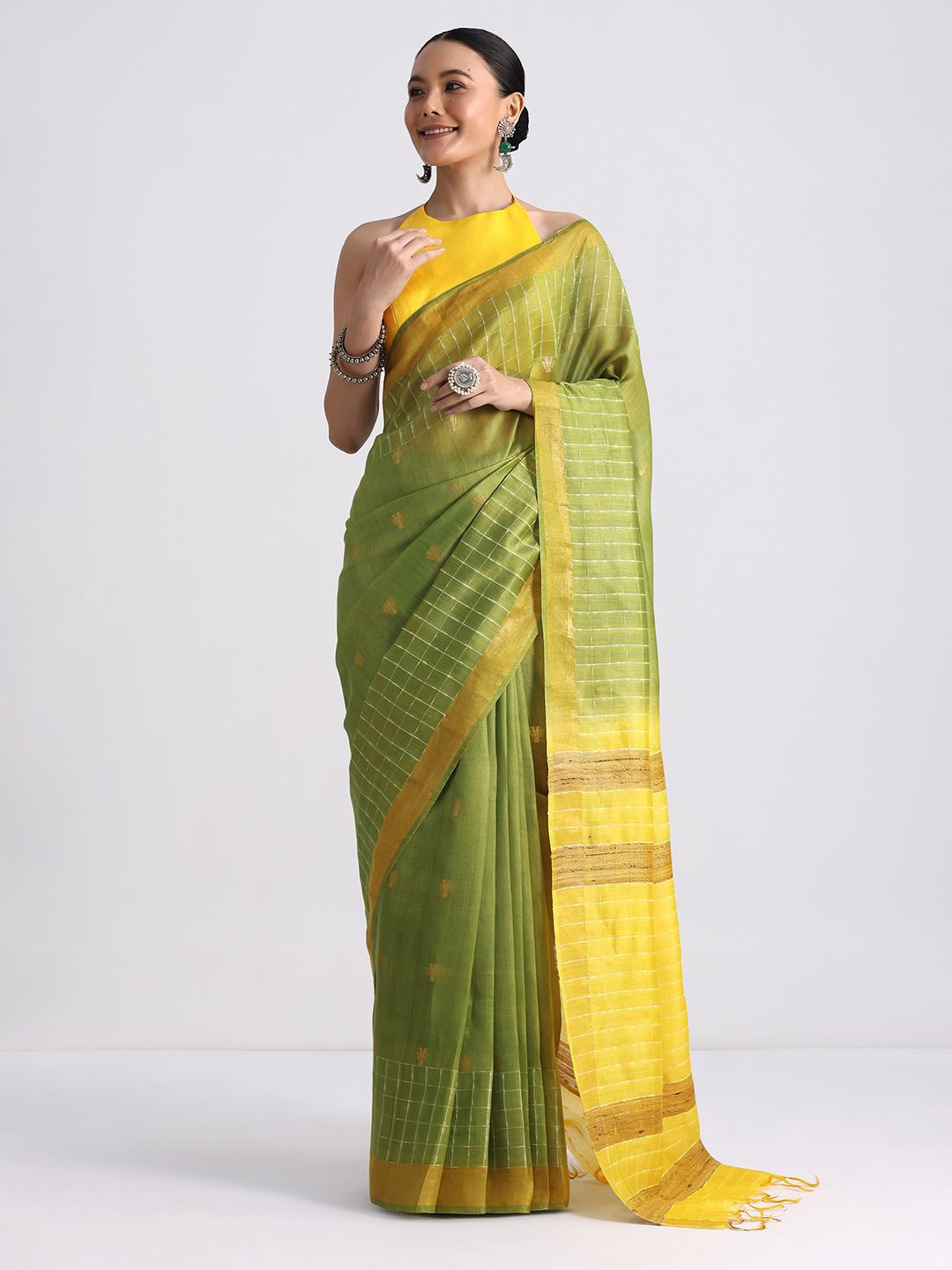 

KALKI Fashion Striped Woven Design Zari Saree, Green