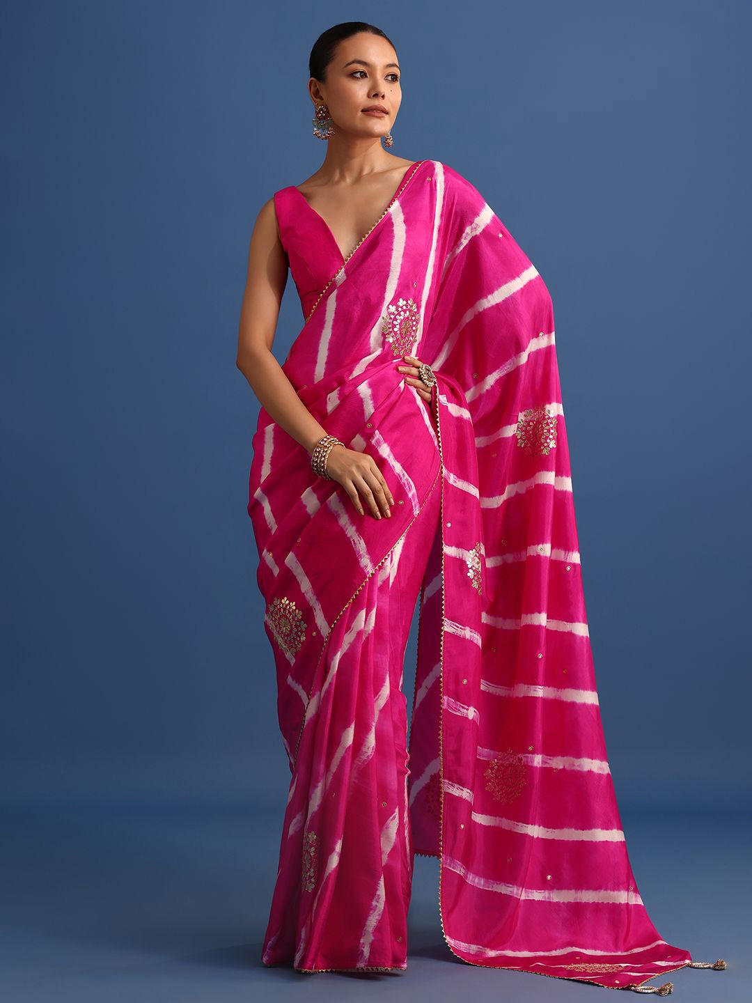 

KALKI Fashion Leheriya Gotta Patti Saree, Pink