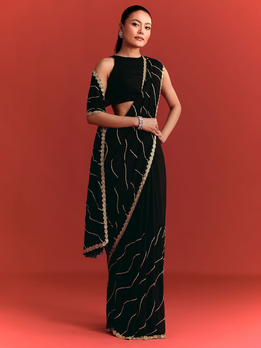 

KALKI Fashion Embellished Sequinned Saree, Black