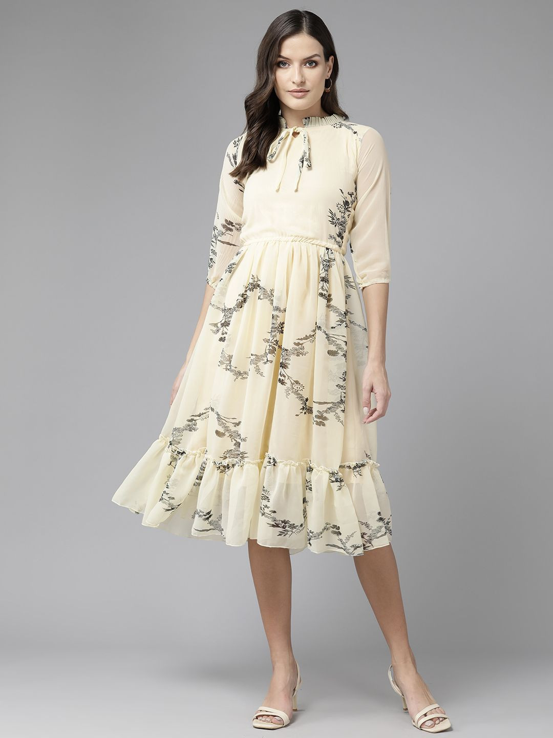 

The Roadster Lifestyle Co Women Floral Printed Keyhole Neck Fit & Flare Dress, Green
