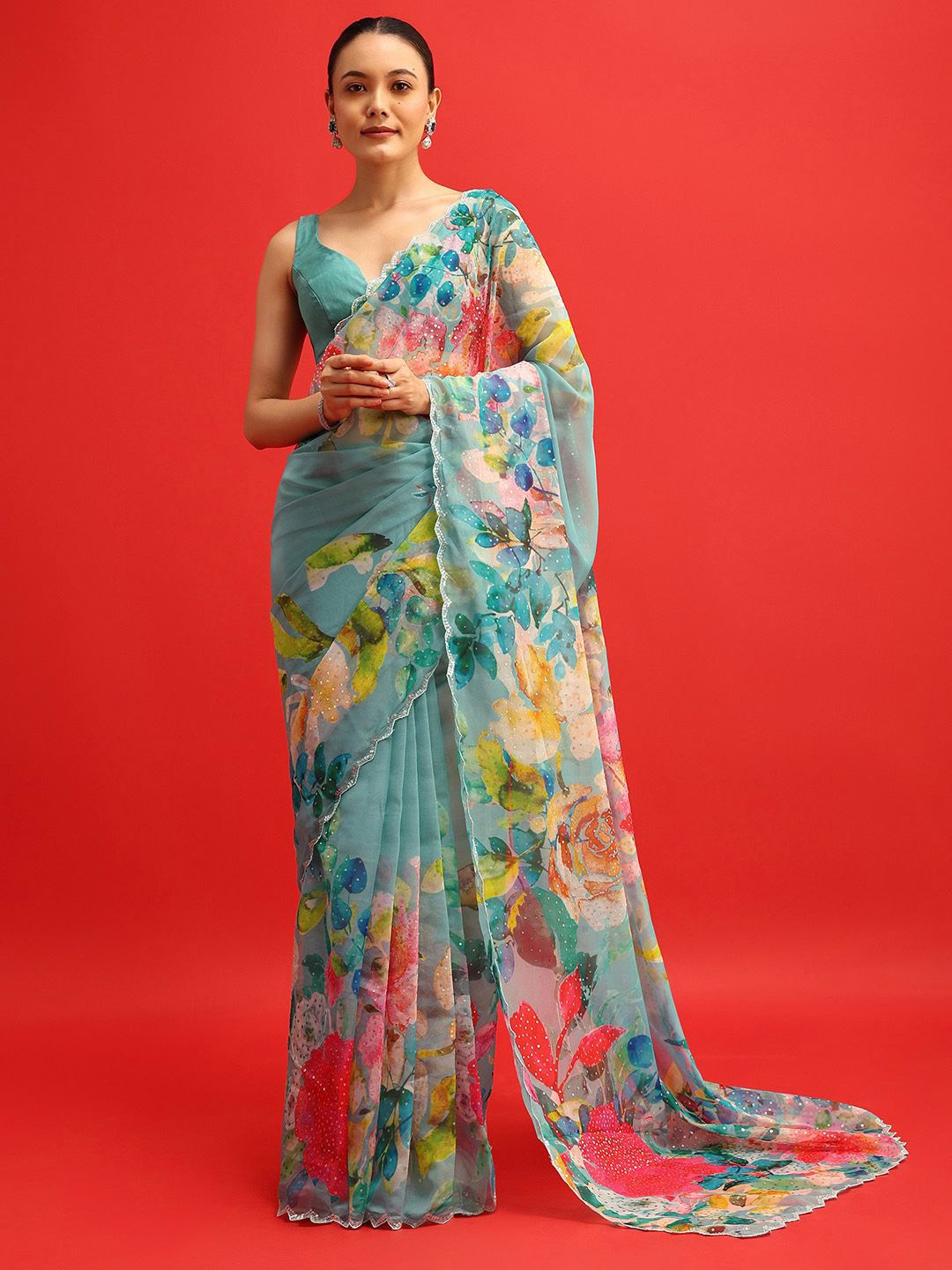 

KALKI Fashion Floral Organza Saree, Blue