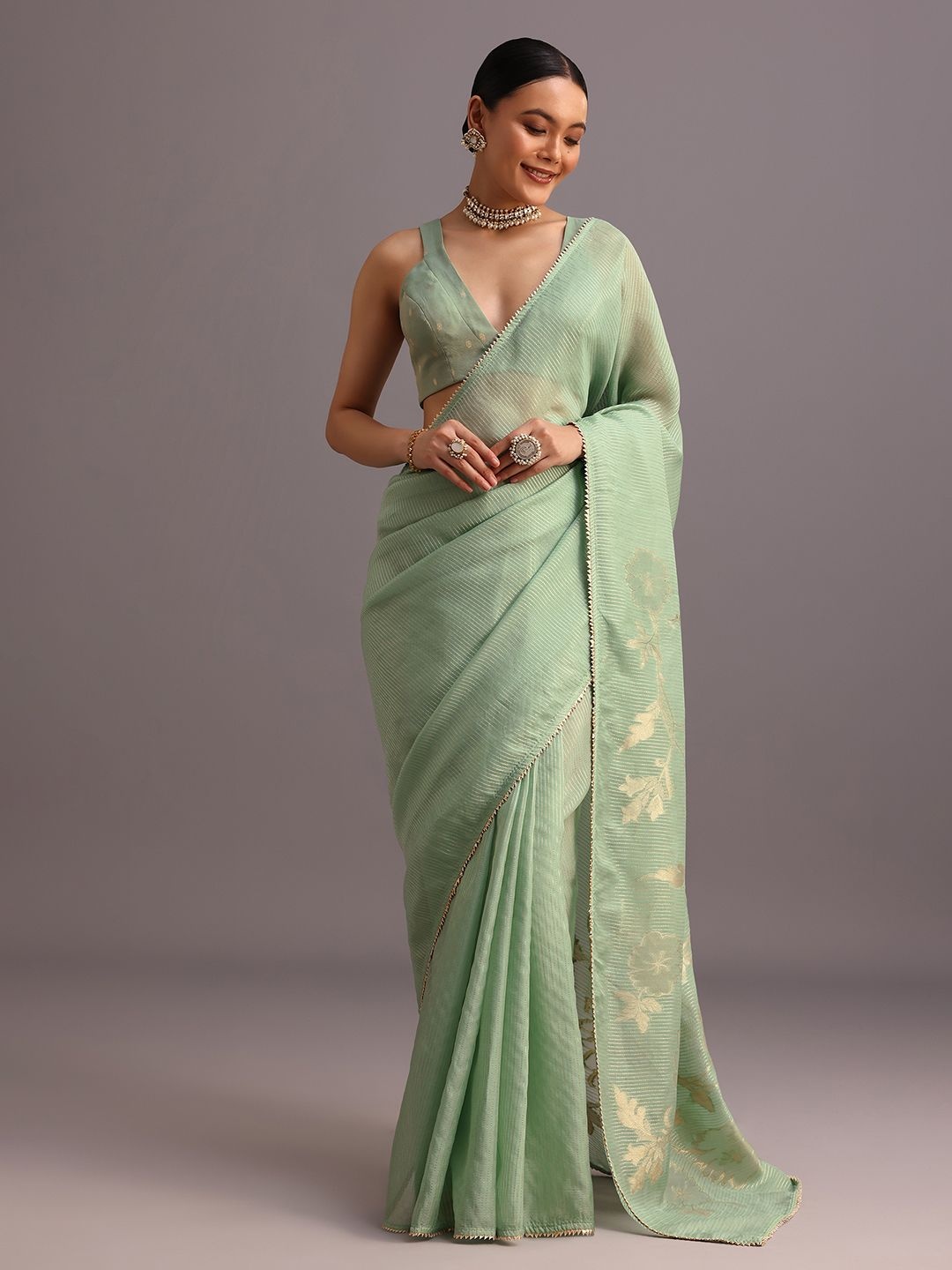 

KALKI Fashion Striped Gotta Patti Saree, Green