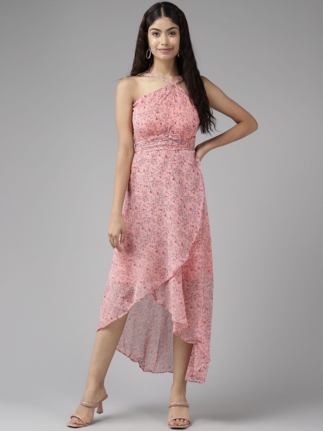 

The Roadster Lifestyle Co Women Floral Printed A-Line Dress, Peach