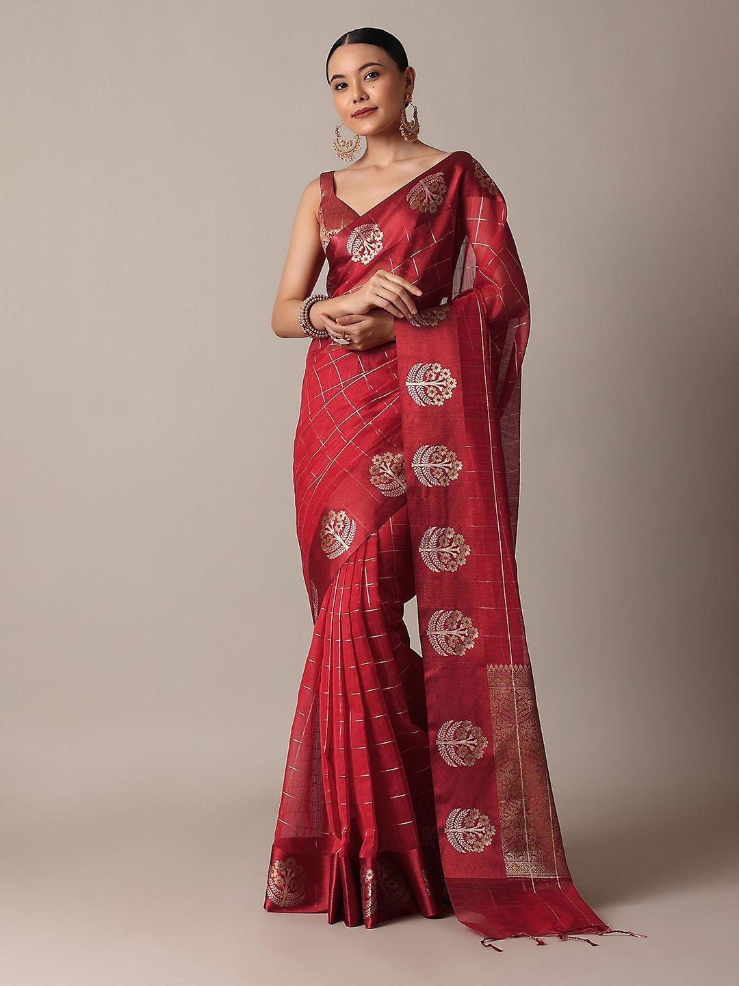 

KALKI Fashion Woven Design Zari Saree, Red