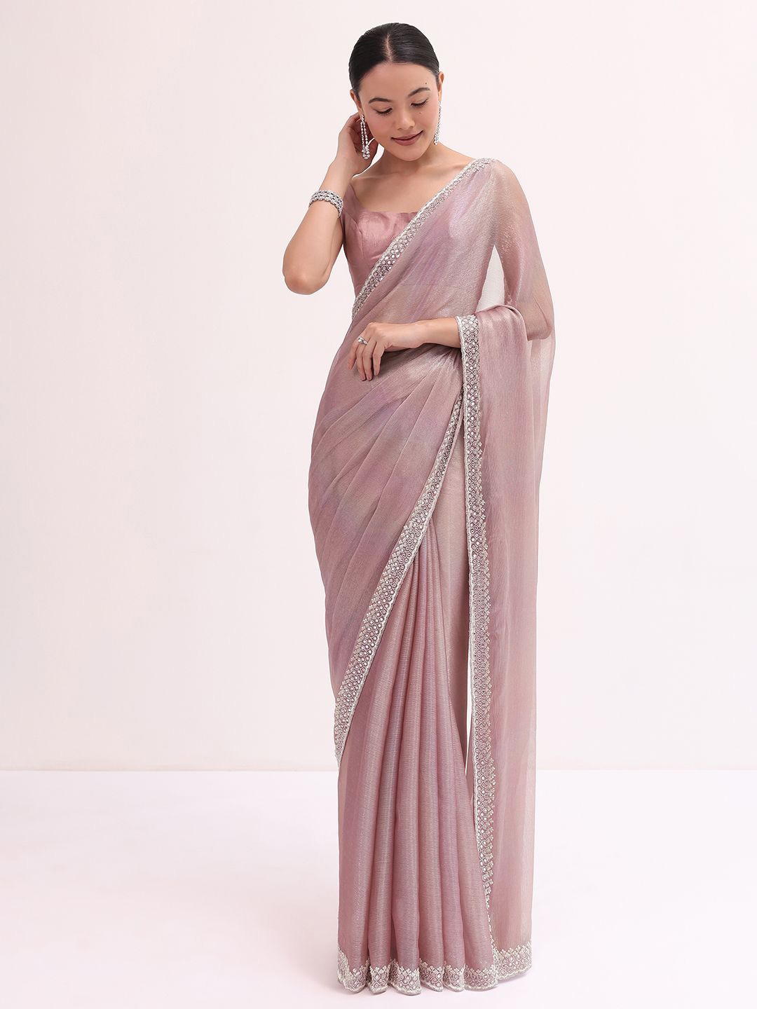 

KALKI Fashion Embellished Sequinned Tissue Saree, Pink