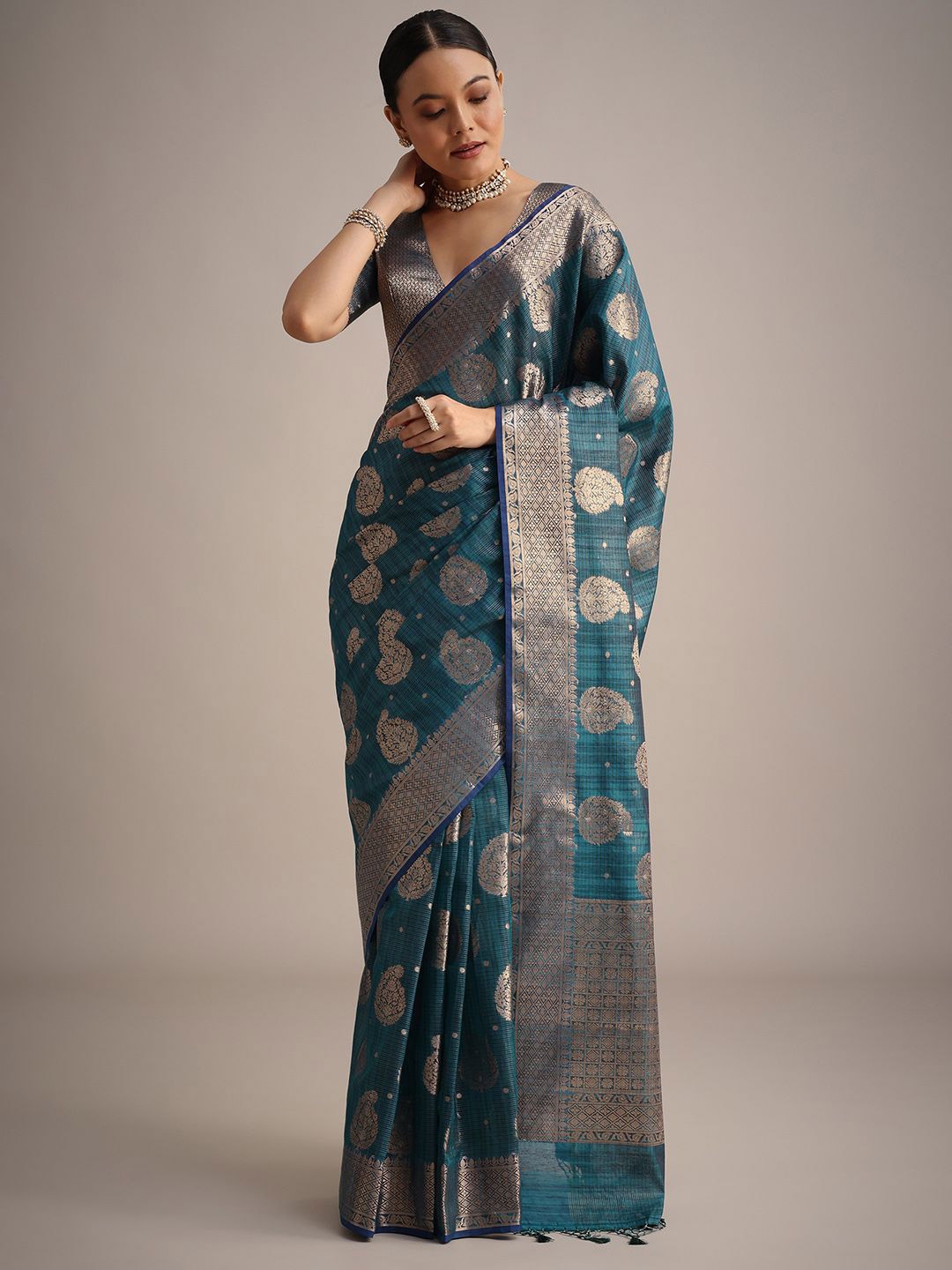 

KALKI Fashion Ethnic Motifs Zari Tissue Saree, Blue