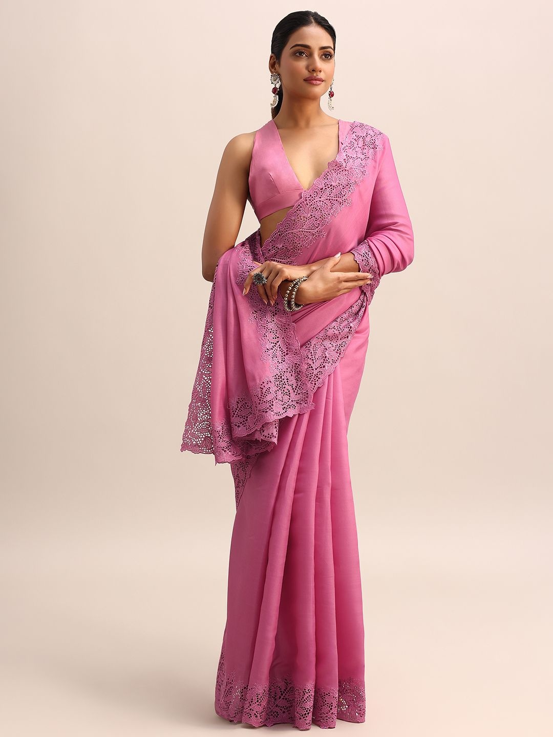 

KALKI Fashion Ethnic Motifs Embroidered Saree, Pink