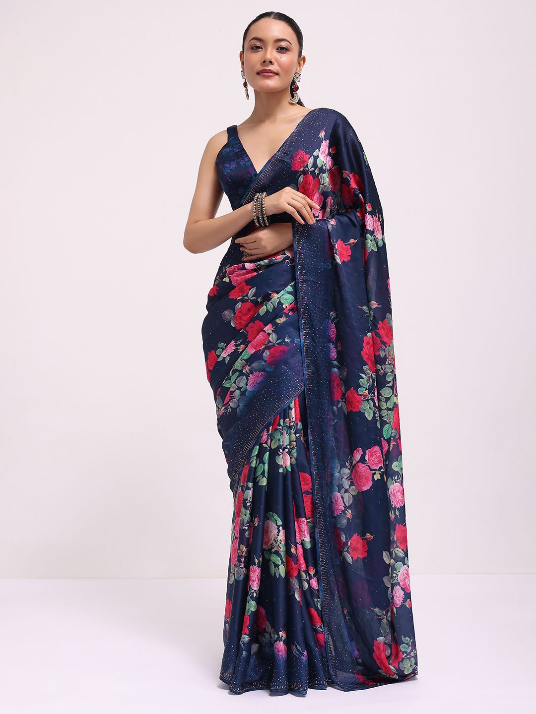 

KALKI Fashion Floral Printed Mukaish Saree, Blue