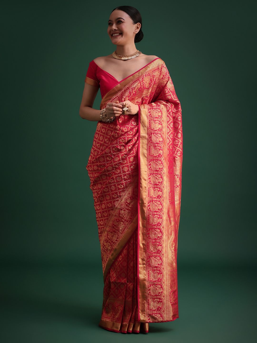 

KALKI Fashion Ethnic Motifs Zari Saree, Pink