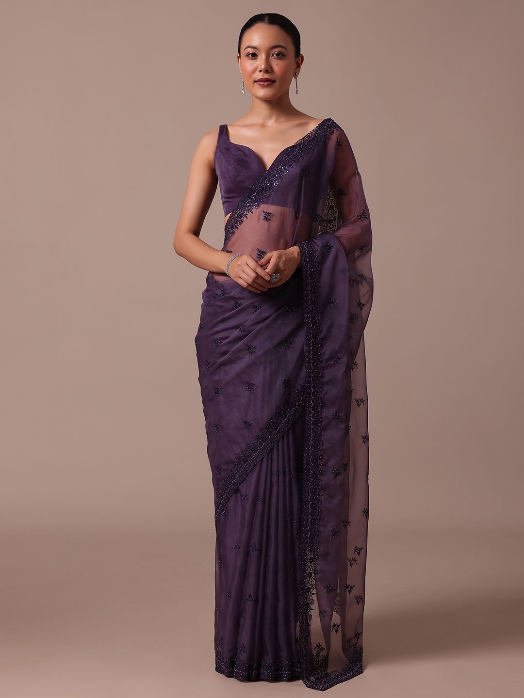 

KALKI Fashion Solid Fashion Organza Saree, Purple