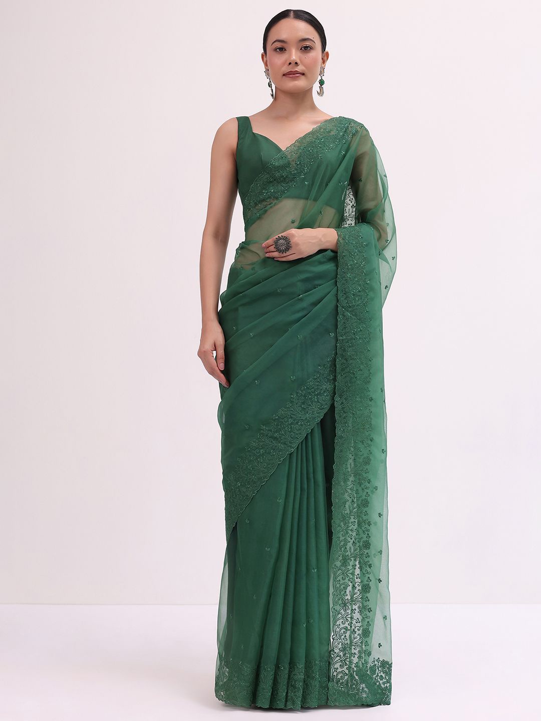 

KALKI Fashion Organza Saree, Green